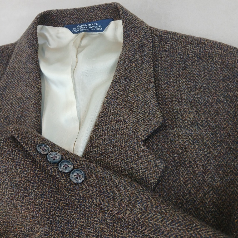 Vintage Lands End 48R Mens Blazer Sport Coat Tweed Brown Lambswool 24x31 London